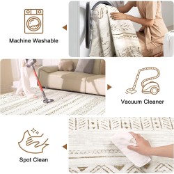 Large Living Room Area Rug 5x7: Soft Machine Washable Boho Moroccan Farmhouse Rugs for Bedroom Under Dining Table - Non-Slip Neutral Morden Indoor Floor Carpet for Home Office - Brown/Cream