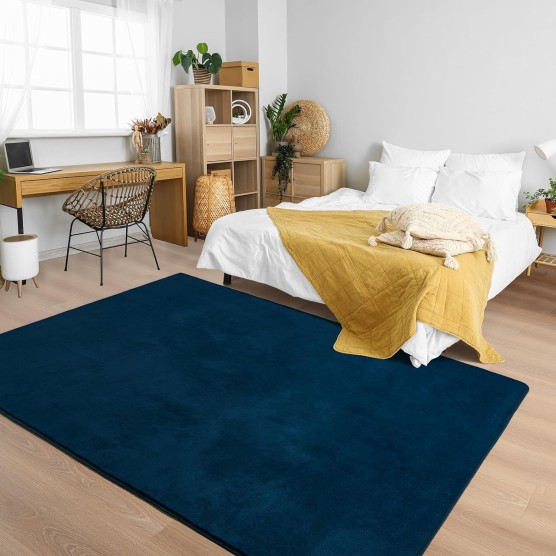 Shag Area Rug Fluffy Carpets, 5x7 Navy Blue Washable Living Room Bedroom Rugs, Soft Fuzzy Indoor Rugs for Dorm Boys Girls Kids Room Nursery Home Christmas Decorations