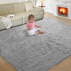 Luxury 8x10 Rugs for Living Room, Extra Large Shag Area Rug, Fluffy Furry Rug for Living Room, Modern Shag Throw Carpet for Kids Room Decor, Indoor Plush Rug for Dorm Classroom, Light Grey