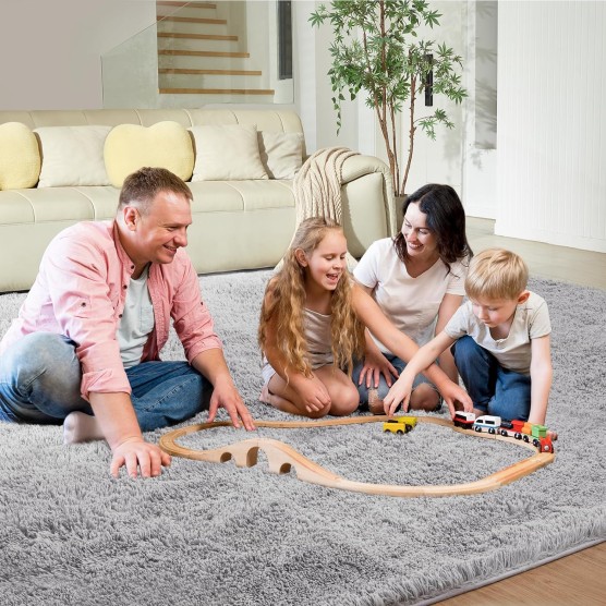 Luxury 8x10 Rugs for Living Room, Extra Large Shag Area Rug, Fluffy Furry Rug for Living Room, Modern Shag Throw Carpet for Kids Room Decor, Indoor Plush Rug for Dorm Classroom, Light Grey