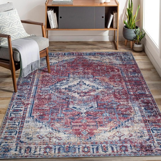 3X5 Machine Washable Rug Traditional Vintage Small Rug for Entryway - Red, 3' x 5'