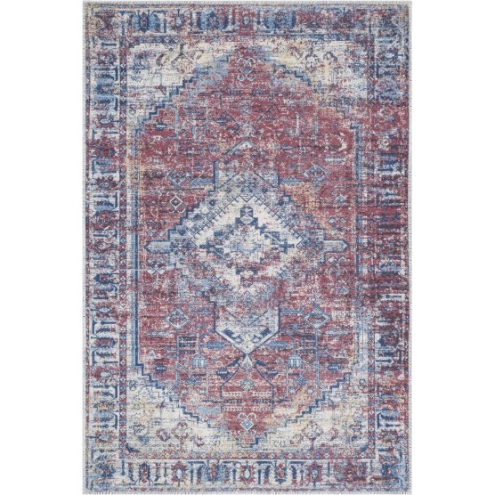 3X5 Machine Washable Rug Traditional Vintage Small Rug for Entryway - Red, 3' x 5'