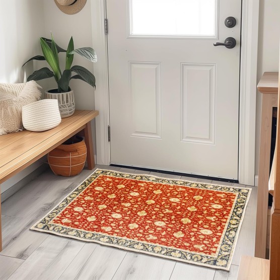 2X3 Non-Slip Washable Rug - Performance High Traffic Rug - Traditional Boho Rug for Doorway - Red/Navy, 2' x 3'