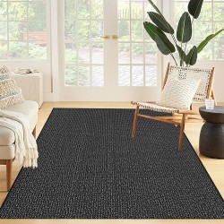 Boho Rugs for Living Room 6X9 ft Washable Area Rug for Bedroom Rubber Backed Large Floor Carpet Black Braided Woven Cotton Area Rugs for Dining Room Bedroom Living Room