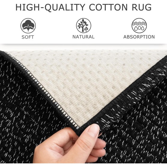 Boho Rugs for Living Room 6X9 ft Washable Area Rug for Bedroom Rubber Backed Large Floor Carpet Black Braided Woven Cotton Area Rugs for Dining Room Bedroom Living Room