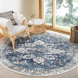 8ft Round Rugs Washable Round Rug Non-Slip No Pile Round Rugs 8ft Boho Round Rugs for Living Room 8ft Vintage Round Rug Carpet for Bedroom Kitchen, Blue