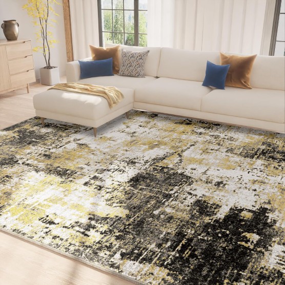 8x10 Area Rugs 8x10, Modern Area Rug, Washable Rug, Non-Slip, Modern Abstract, Area Rug for Living Room Bedroom Dining Room Kitchen Office, Large Area Rug,Black Brown