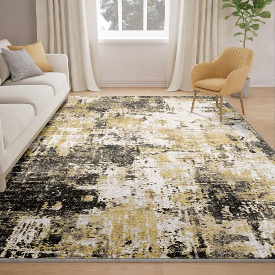 8x10 Area Rugs 8x10, Modern Area Rug, Washable Rug, Non-Slip, Modern Abstract, Area Rug for Living Room Bedroom Dining Room Kitchen Office, Large Area Rug,Black Brown