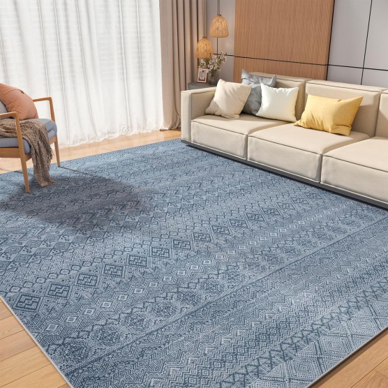 Boho Area Rugs for Living Room Rug Carpet 5x7 Machine Washable Rugs for Bedroom Dining Room Rug Modern Moroccan Neutral Farmhouse Nursery Office Rug Non Slip Large Navy Blue Rug