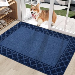 Door-Mat Dirt Trapper Entryway Rug Absorbent Low-Profile Non-Slip Welcome Mat Washable Front Door Mat for Small Area Rug, Muddy Paws, Hallway, Entrance,32"x48",Navy Blue