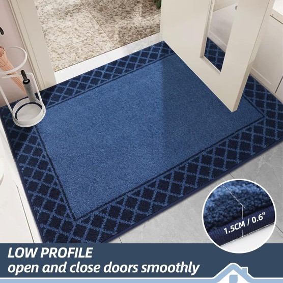 Door-Mat Dirt Trapper Entryway Rug Absorbent Low-Profile Non-Slip Welcome Mat Washable Front Door Mat for Small Area Rug, Muddy Paws, Hallway, Entrance,32"x48",Navy Blue