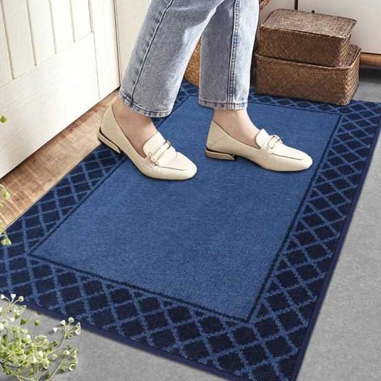 Door-Mat Dirt Trapper Entryway Rug Absorbent Low-Profile Non-Slip Welcome Mat Washable Front Door Mat for Small Area Rug, Muddy Paws, Hallway, Entrance,32"x48",Navy Blue